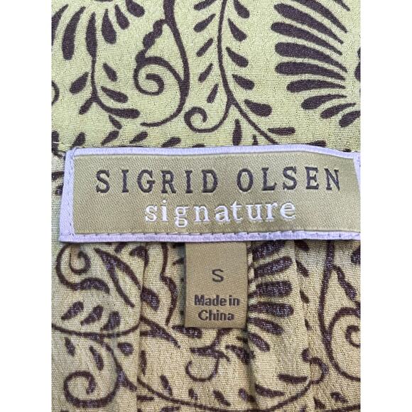 Sigrid Olsen Womens Small Green/Tan Long Sleeve Boho Tunic Shirt Blouse Casual - Picture 2 of 8